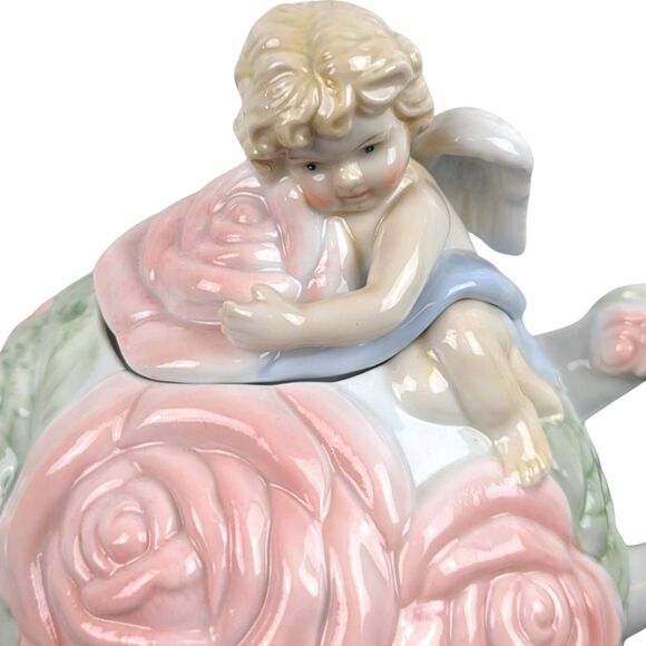 Vintage Avon Cherub Teapot: Porcelain Rose Angel Teapot - Picture 2 of 7